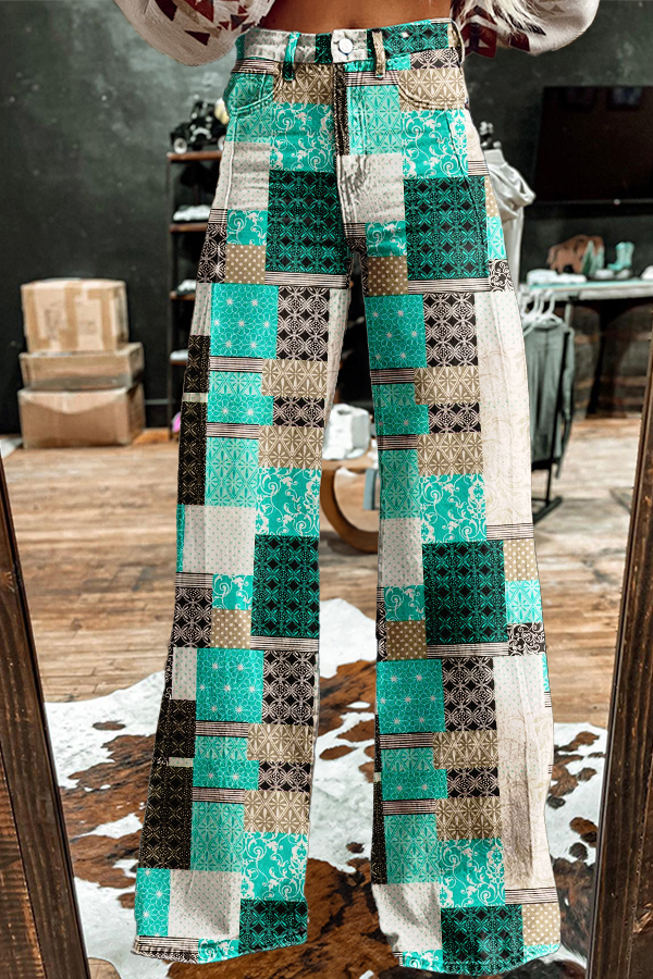 Retro Plaid Washed Cotton Wide-Leg Pants