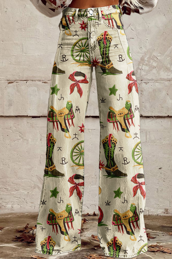 Fresh Western Cowboy Washed Cotton Wide-Leg Pants