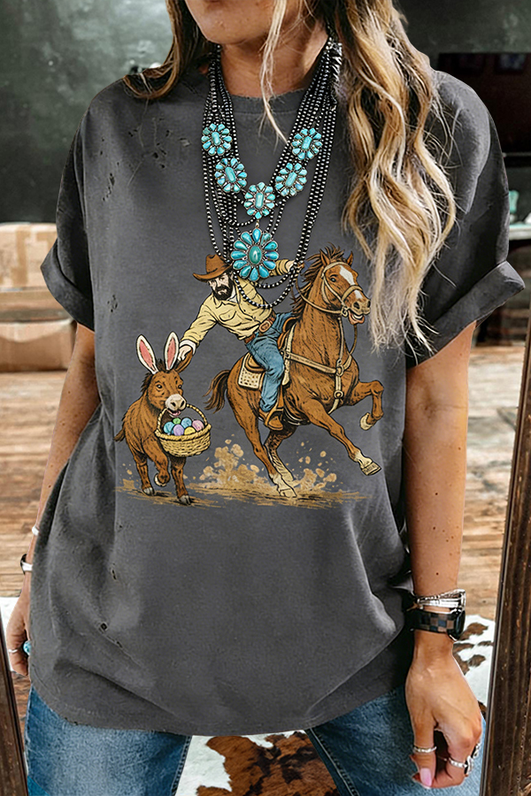 Western-Style Easter Bunny Distressed T-Shirt