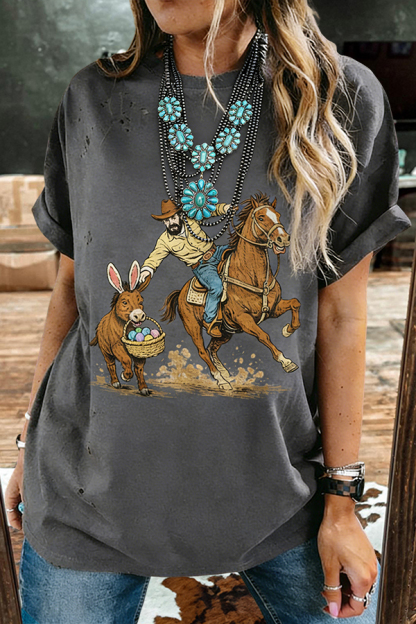 Western-Style Easter Bunny Distressed T-Shirt