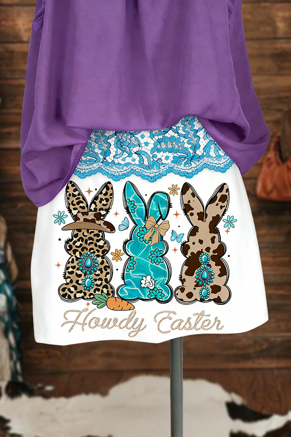 Western Easter Bunny Lace Print Mini Skirt