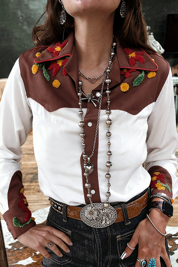 Western Cowgirl Floral Button-Down Shirt