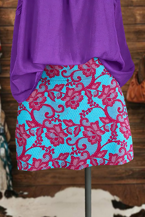 Western-Style Lace Floral Mini Skirt