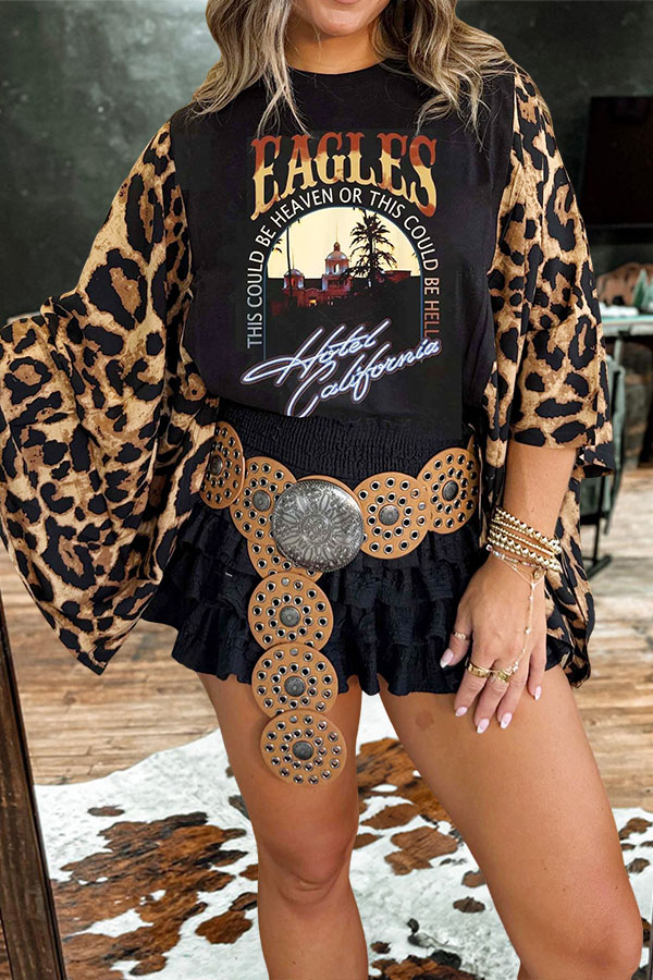 Classic Rock Eagles Patchwork Mid-Sleeve T-Shirt