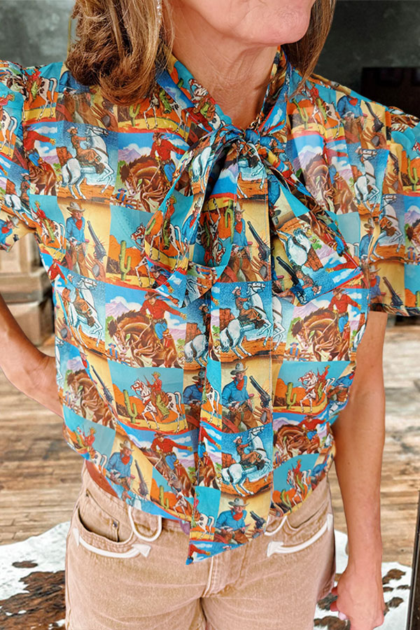 Cowboy Pop Art Tie-Up Shirt