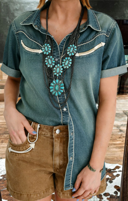 Western Washed Denim Button-Down Shirt