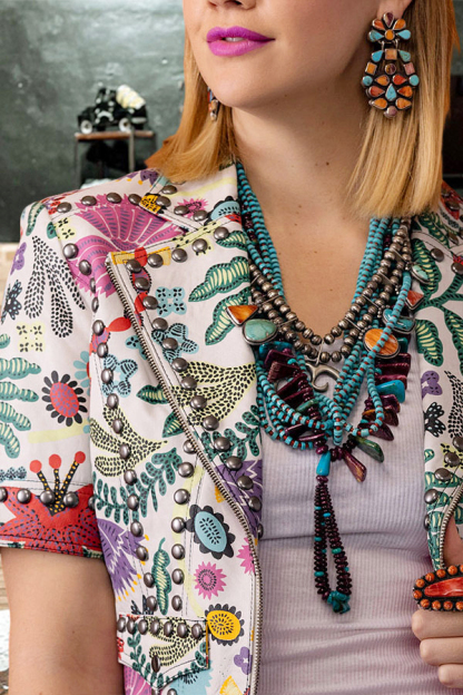 Romantic Ranch Floral Studded Zipper Lightweight Short Jacket