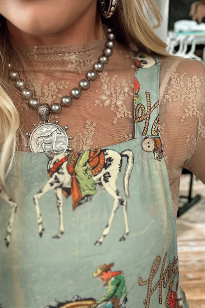 Flowy Rodeo Cowboy Denim Overalls Maxi Skirt