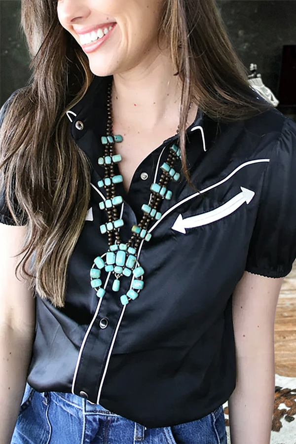 Drapey Satin Metal Buckle Shirt With Contrast Piping