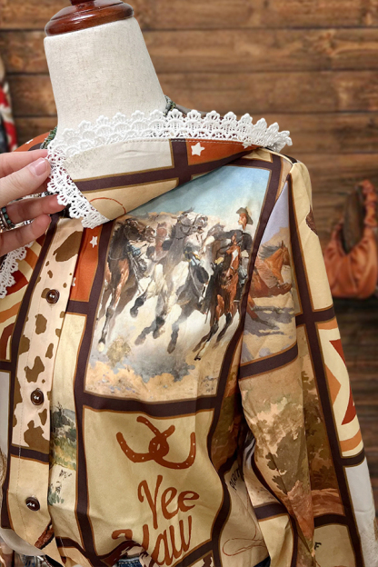 Retro Flowy Cowboy Crochet Doll Collar Blouse