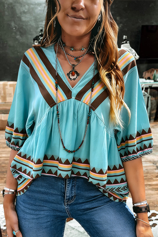 Western Aztec Printed Babydoll Shirt