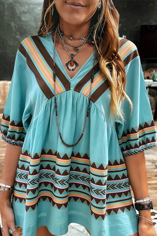 Western Aztec Printed Babydoll Shirt