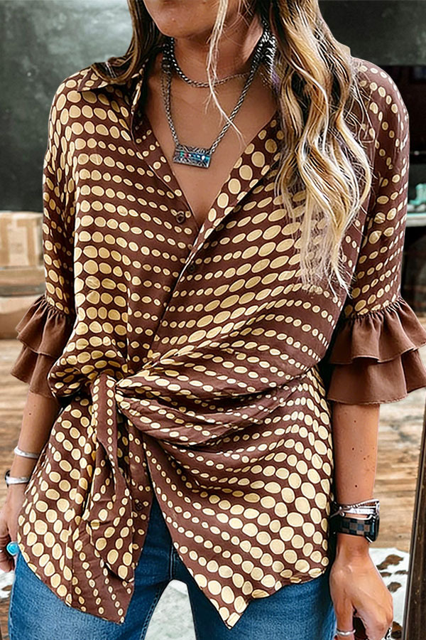 Women's top | Irregular Polka Dot Knot Layered Ruffle Sleeve Shirt |westernfeelings