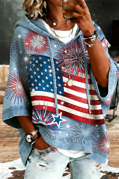 Loose Vintage USA Flag Hooded Top
