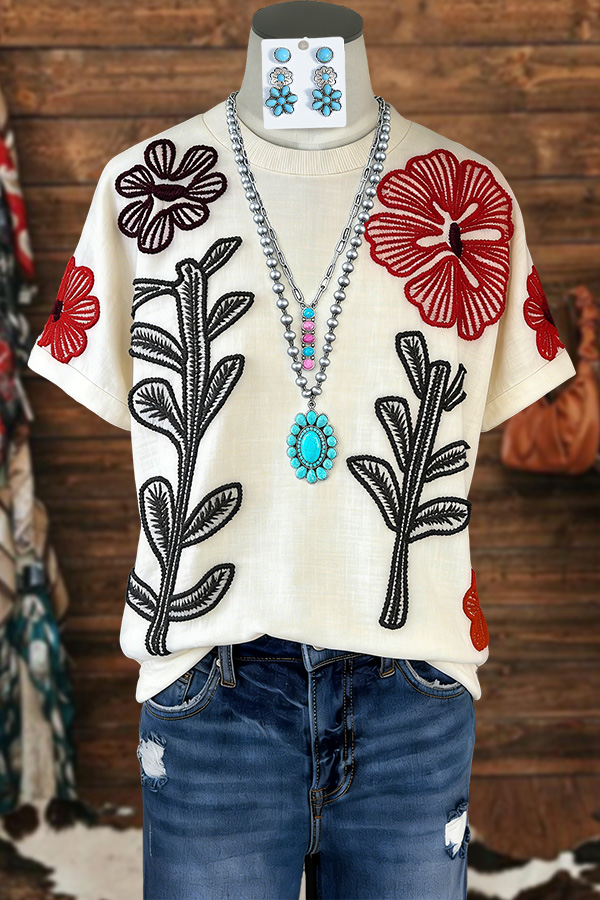 Cute Floral Round Neck T-Shirt