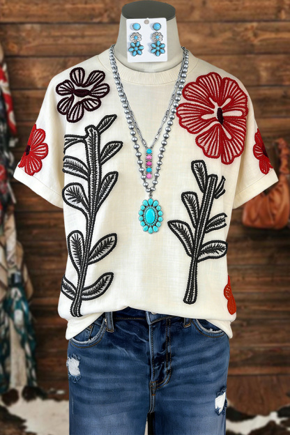 Cute Floral Round Neck T-Shirt
