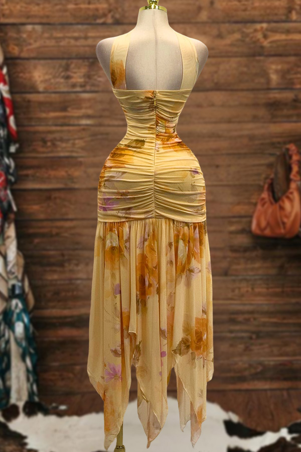 Charming Flowy Floral Strapless Midi Dress