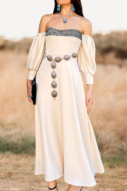 Elegant And Sparkling A-Line Puff Sleeve Midi Dress