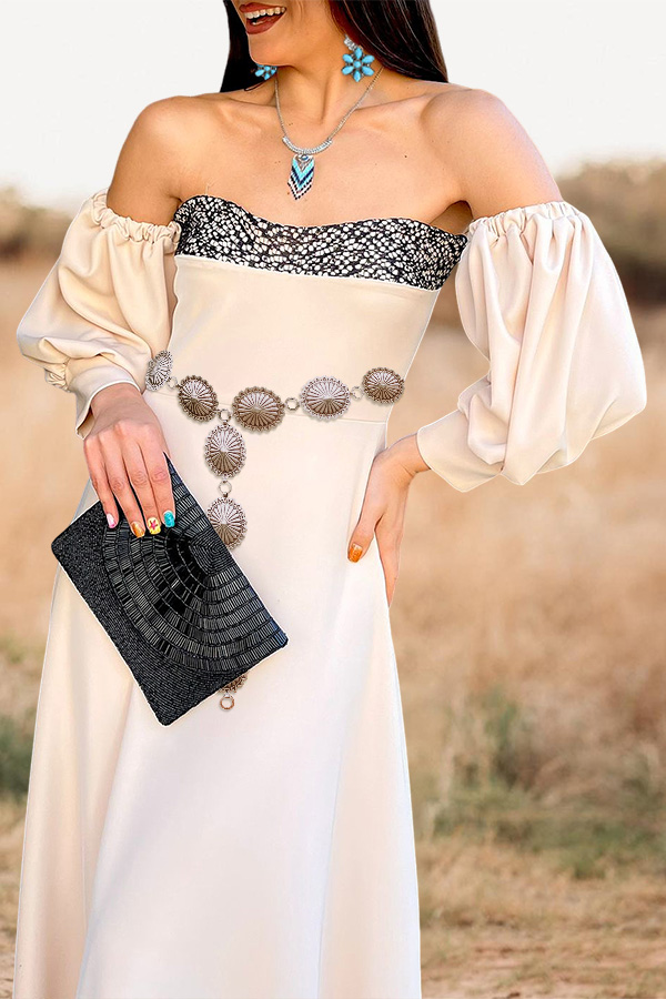 Elegant And Sparkling A-Line Puff Sleeve Midi Dress