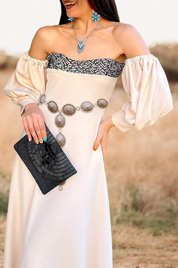 Elegant And Sparkling A-Line Puff Sleeve Midi Dress