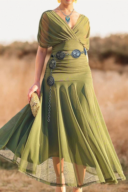 Elegant Flowy V-Neck Midi Party Dress