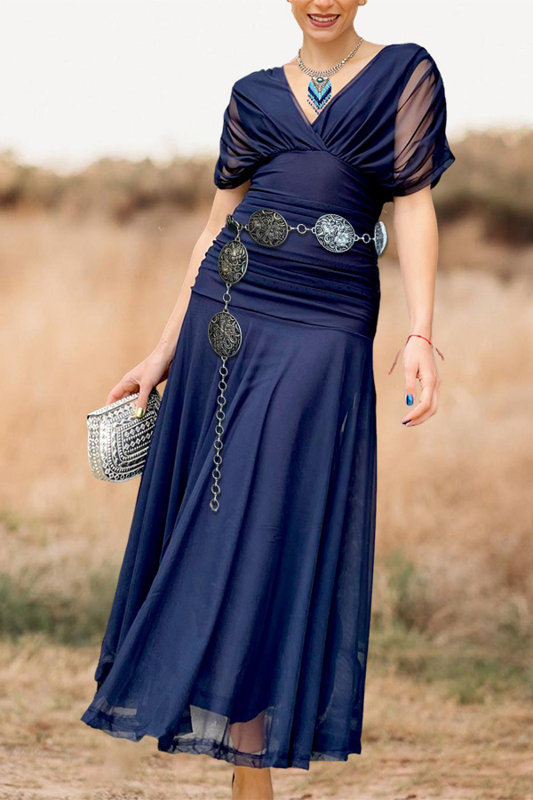 Elegant Flowy V-Neck Midi Party Dress