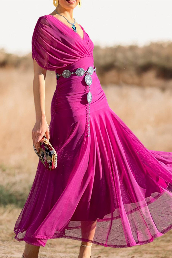 Elegant Flowy V-Neck Midi Party Dress