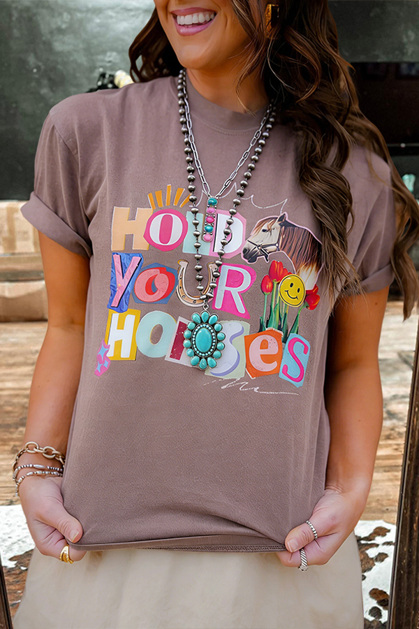 Western-Style Cute Letter Crewneck Tee