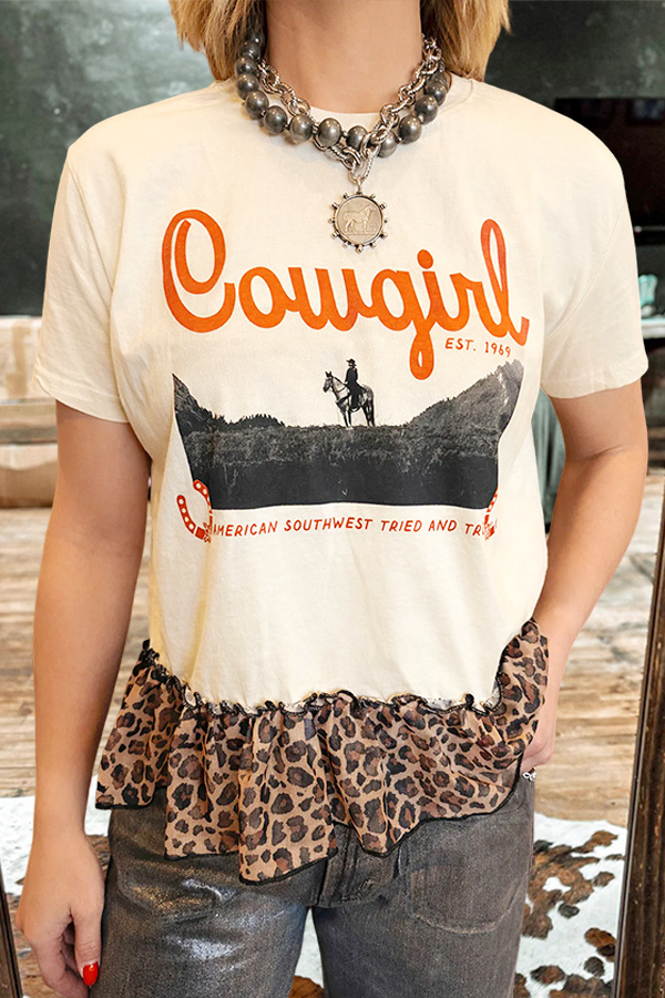 Cowgirl Leopard-Print Ruffles Tee