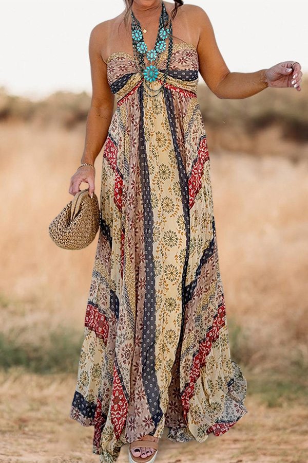 Resort Style Flowy Floral Strapless Maxi Dress