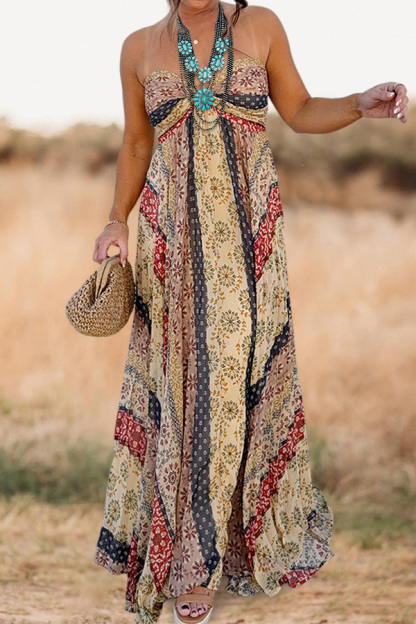 Resort Style Flowy Floral Strapless Maxi Dress