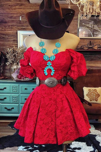 Charming Party Jacquard-Textured Cowgirl Mini Dress