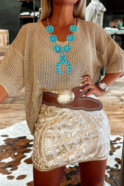 Cozy And Breathable Shimmering Gold Crochet Sweater