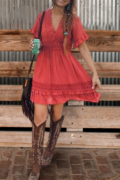 Casual Lace Ruffle Dress