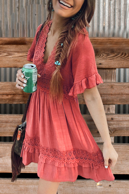 Casual Lace Ruffle Dress
