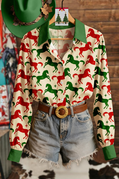 Western Christmas Horse Print Shirt