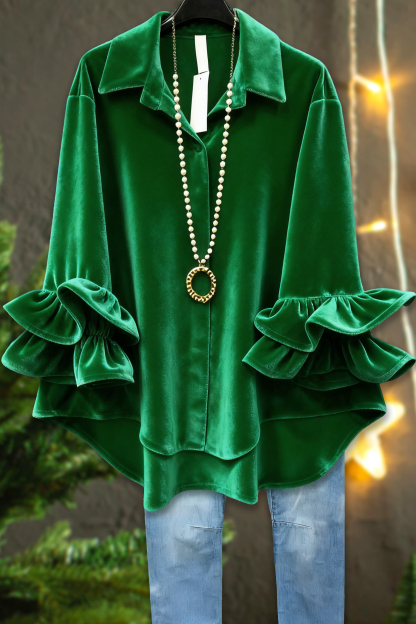 Classic Christmas Ruffle Velvet Blouse