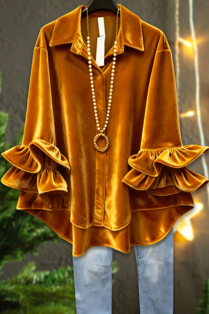 Classic Christmas Ruffle Velvet Blouse