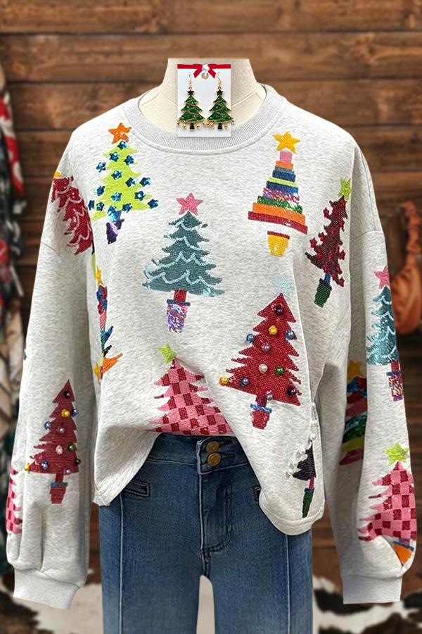 Casual Colorful Christmas Tree Crew Neck Sweatshirt