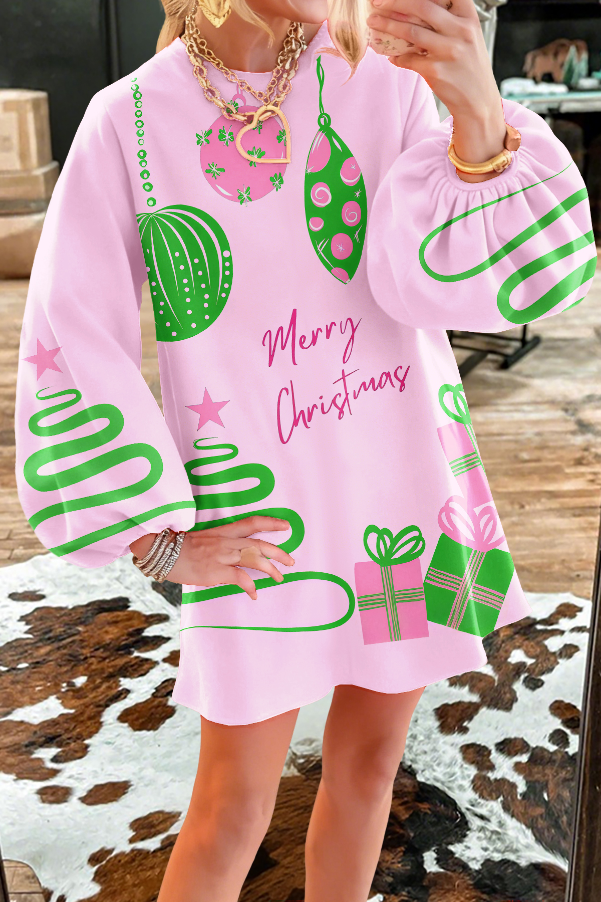 Sweet Christmas Decorative Sweatshirt Dress