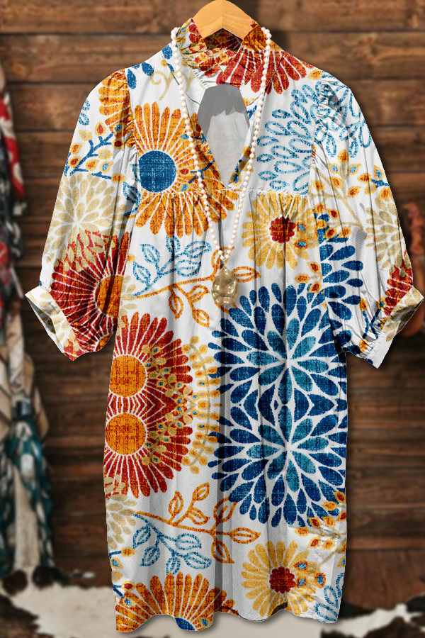 Women's dress | Elegant Contrast Floral Print Midi Dress |Website-westernfeelings