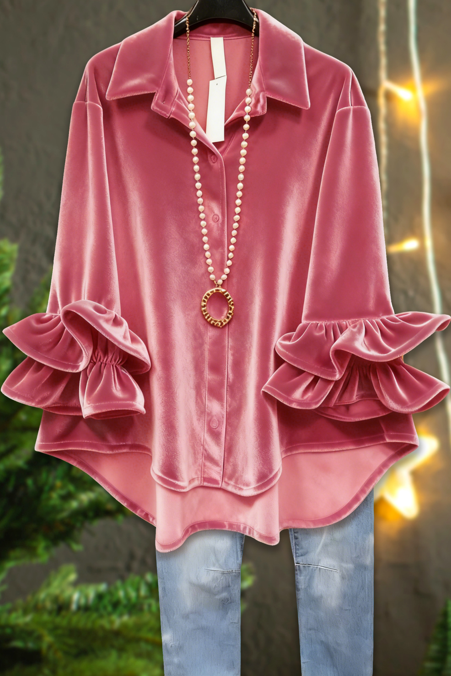 Classic Christmas Ruffle Velvet Blouse