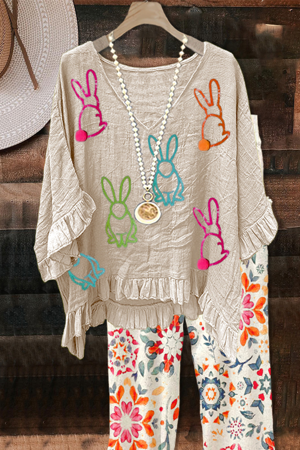 Women's top | Elegant Contrast Ruffled Easter Bunny Blouse |Website-westernfeelings