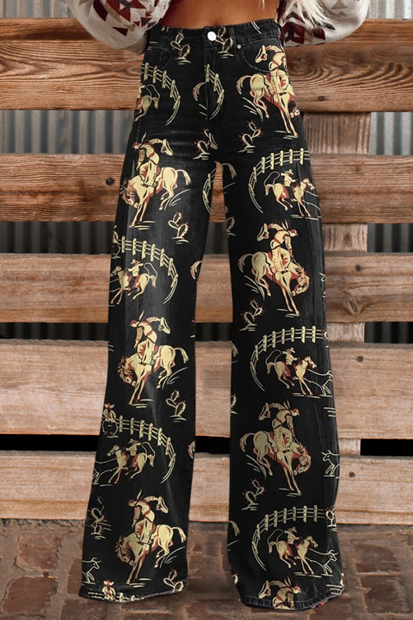 Women's pants | Vintage Printed Casual Wide Leg Pants |Website-westernfeelings