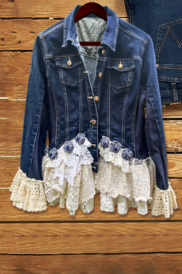 Vintage Chic Crochet Floral Denim Jacket
