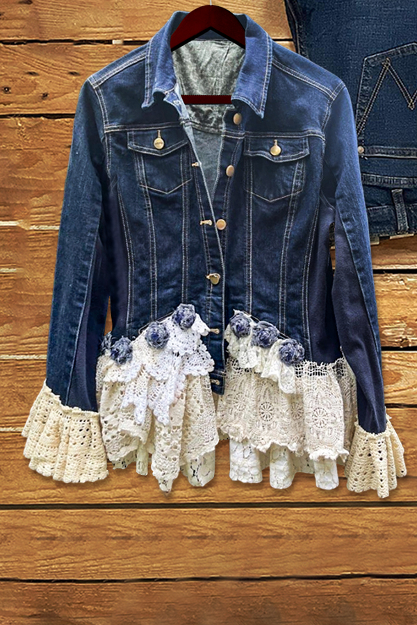 Women's jacket | Vintage Chic Crochet Floral Denim Jacket |westernfeelings