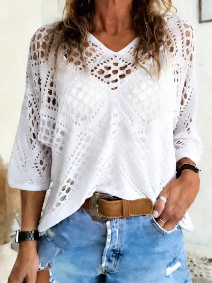 Women's Bohemian V-neck 3/4 Sleeve Cover-up