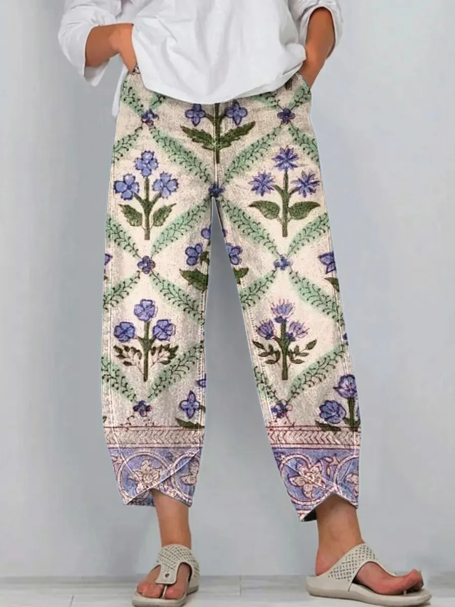 Women's Vintage Floral Art Print Jeans