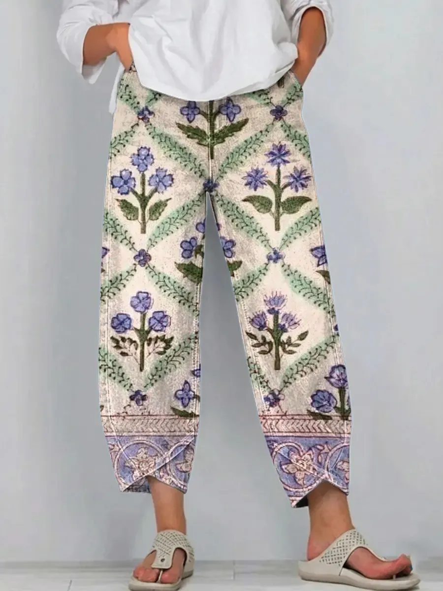 Women's Vintage Floral Art Print Jeans