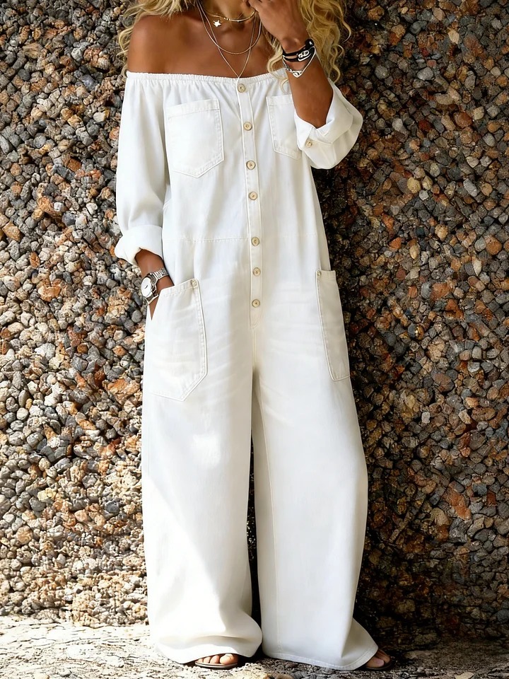 Women's Casual Long-sleeved Washed Cotton Denim Jumpsuit